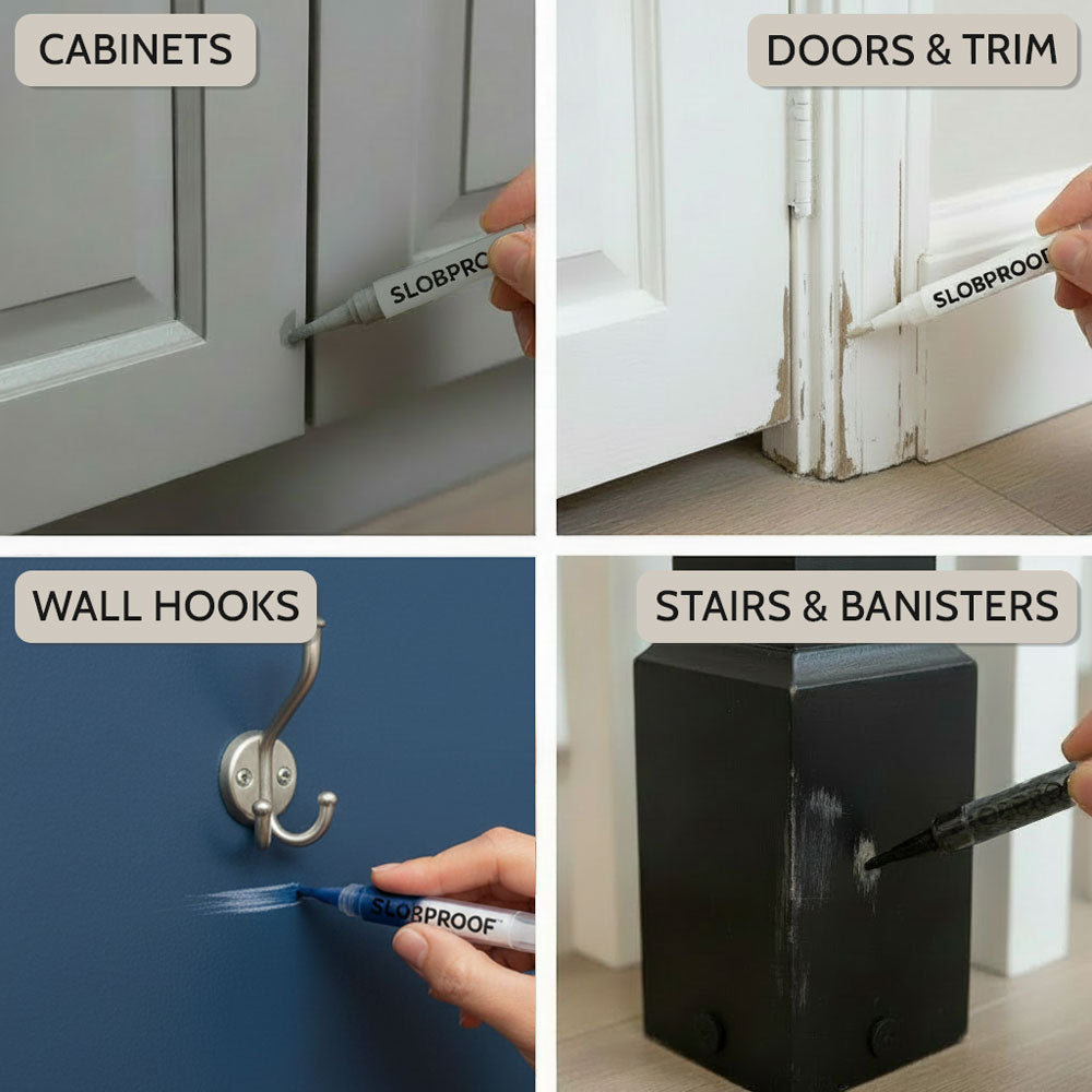 Slobproof Refillable Paint Pens are perfect for touching up cabinets, doors, trim, wall hooks, stairs and banisters.