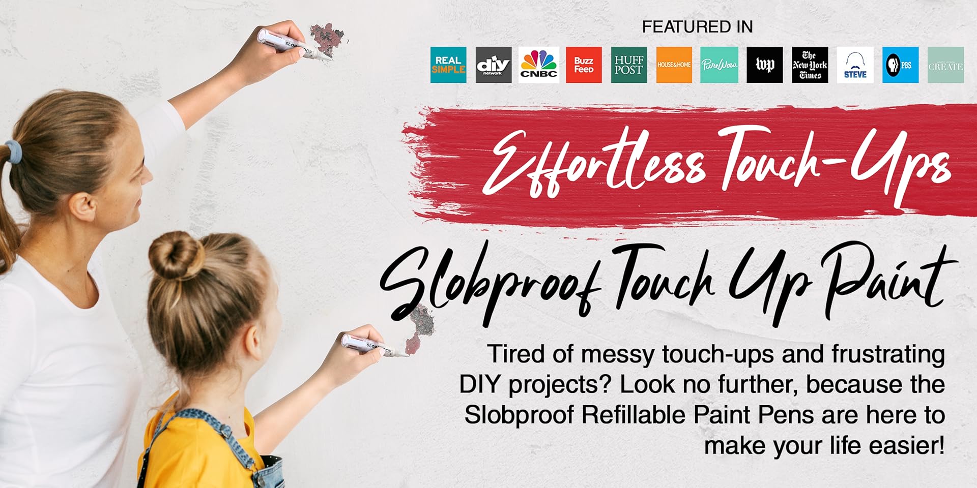 Effortless Touch-Ups Slobproof Touch-Up Paint Pen. Tired of messy touch-ups and frustration DIY Projects? Look no further, because the Slobproof Refillable Paint Pens are here to make your life easier!