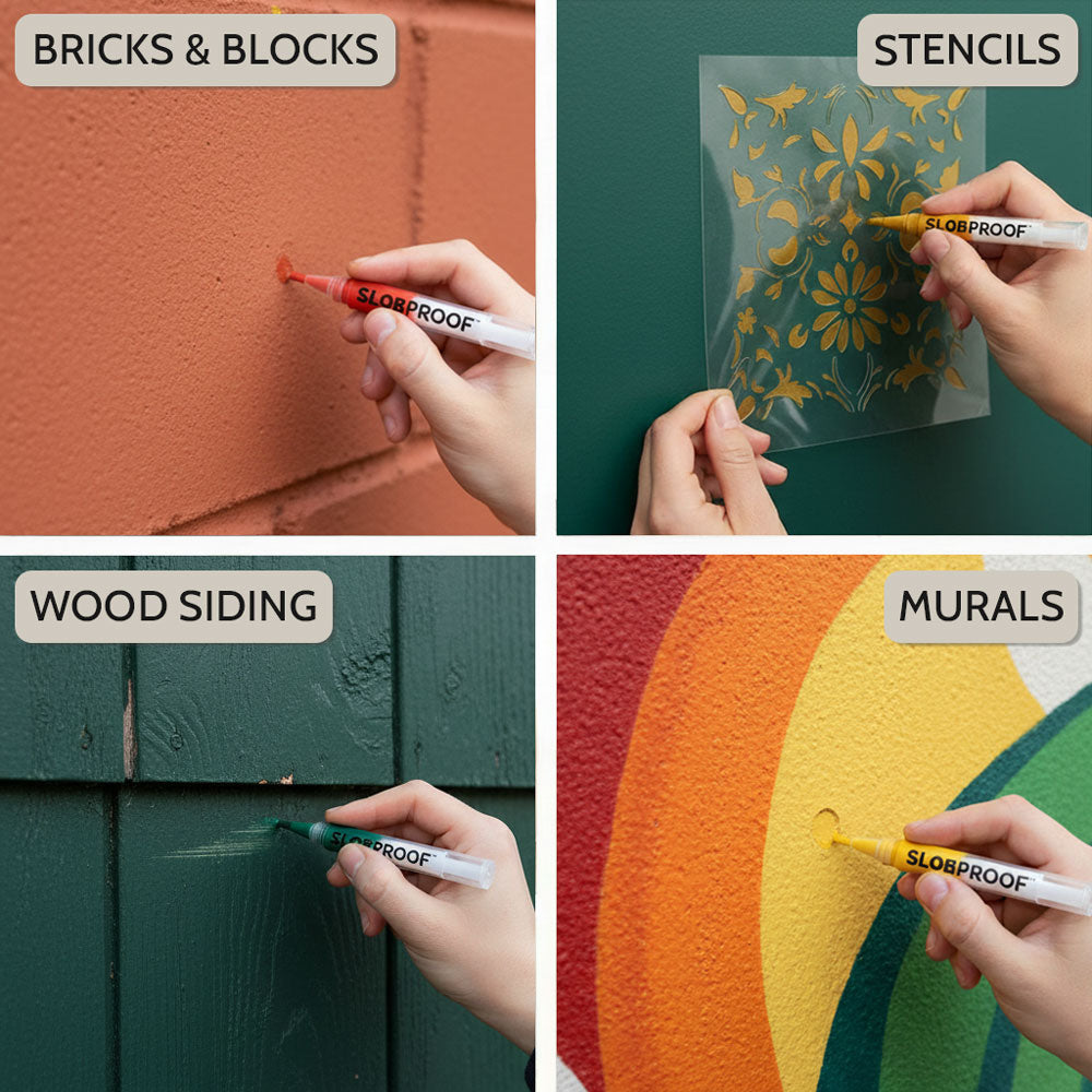 Slobproof Refillable Paint Pens are perfect for touching up exterior paint like bricks &amp; blocks, stencils, wood siding, and murals.