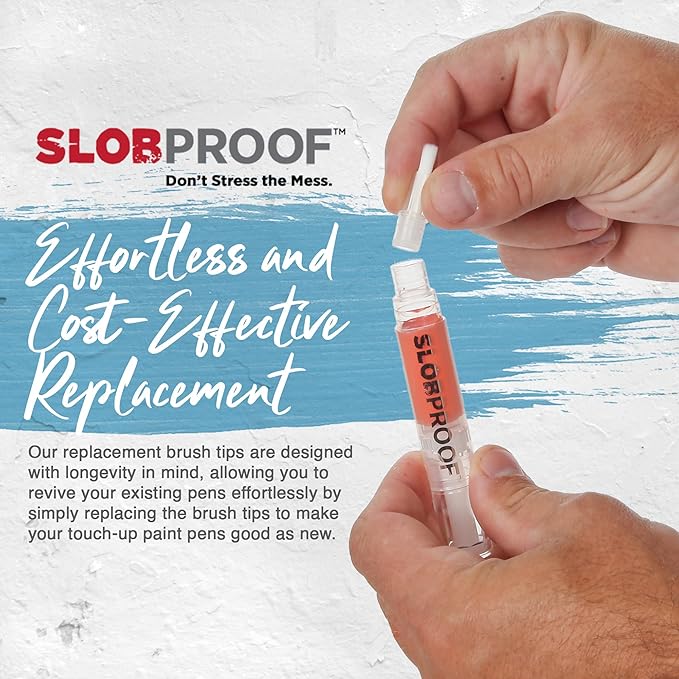 Slobproof Replaceable Brush Tips are an effortless and cost-effective replacement for your Slobproof Refillable and Reusable Touch-Up Paint Pen.